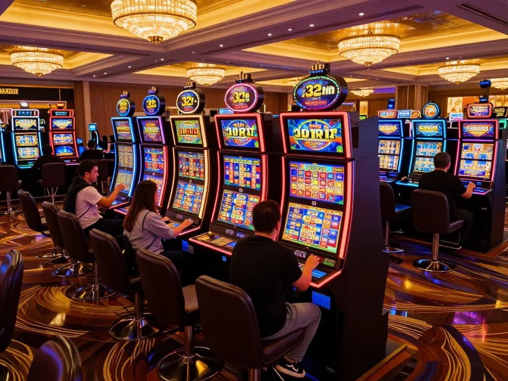 Engaging slot gaming scene showcasing 32win with vibrant machines and players in action