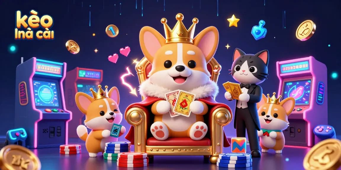 Engage with kèo nhà cái through an exciting 3D scene filled with vibrant casino elements and characters.