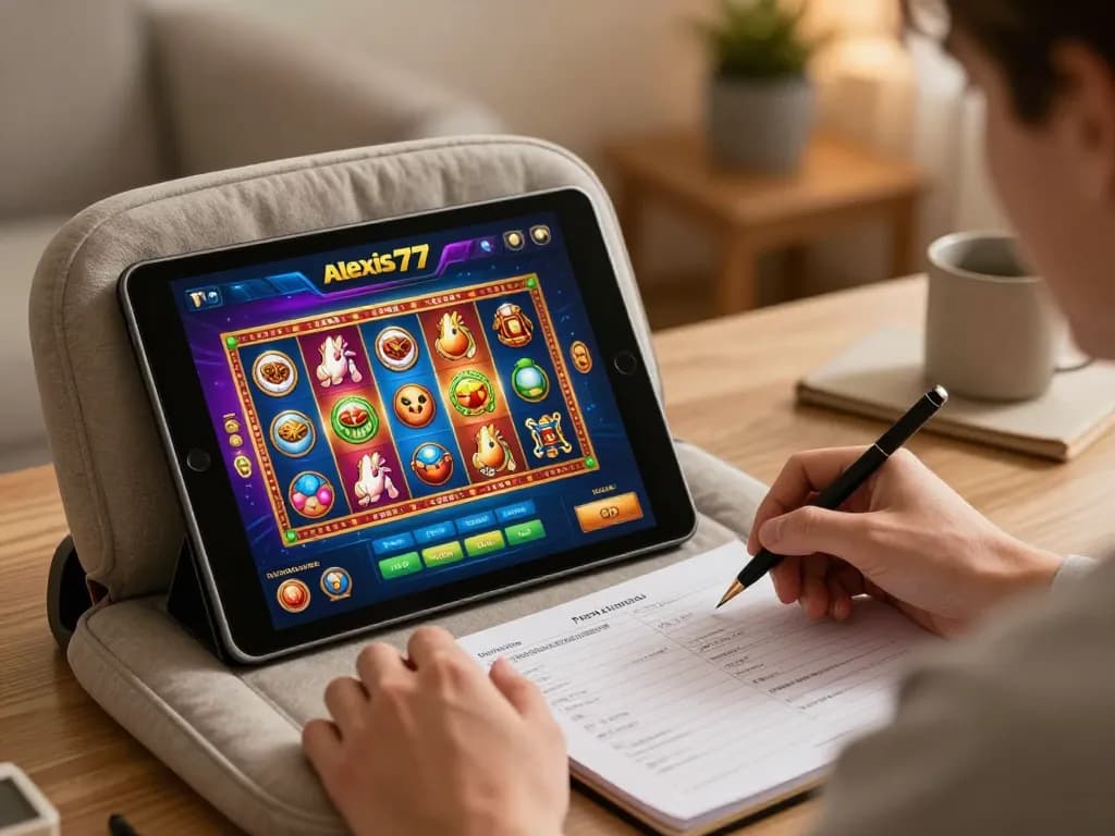 Engaging with alexis77 casino app for strategic gameplay on a tablet in a cozy home setting.