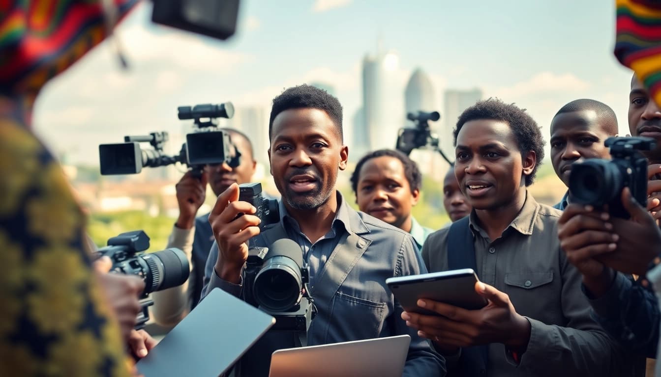Engaging scene depicting journalists covering Kenya News in Nairobi with a focus on teamwork.