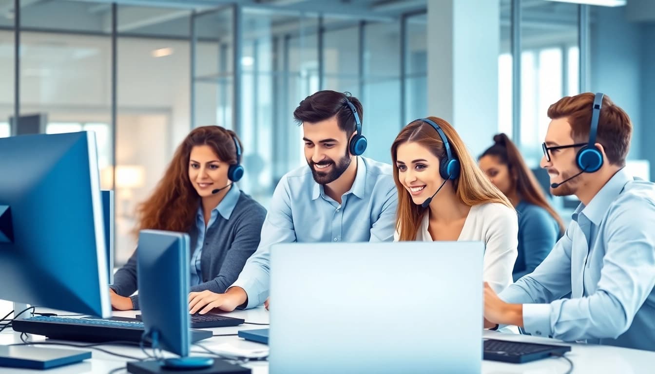 Team providing IT support services in a modern office, emphasizing collaboration and technology.