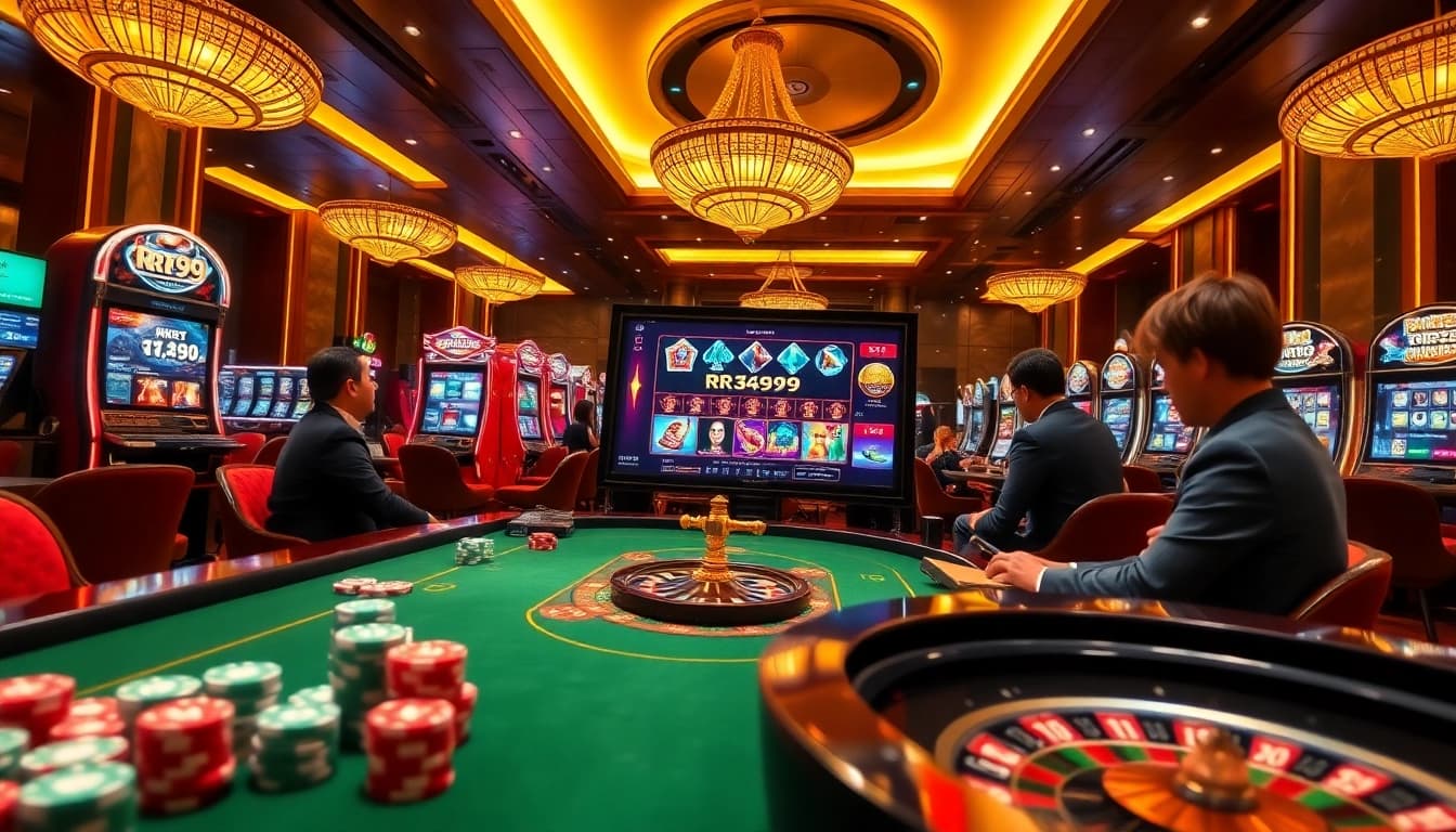 Experience the thrill of RR99 game with an elegant online casino setup showcasing vibrant gaming options.