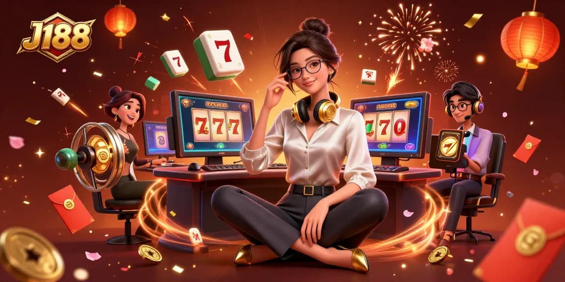Experience thrilling gaming with J188 as a woman plays slots and celebrates big wins.