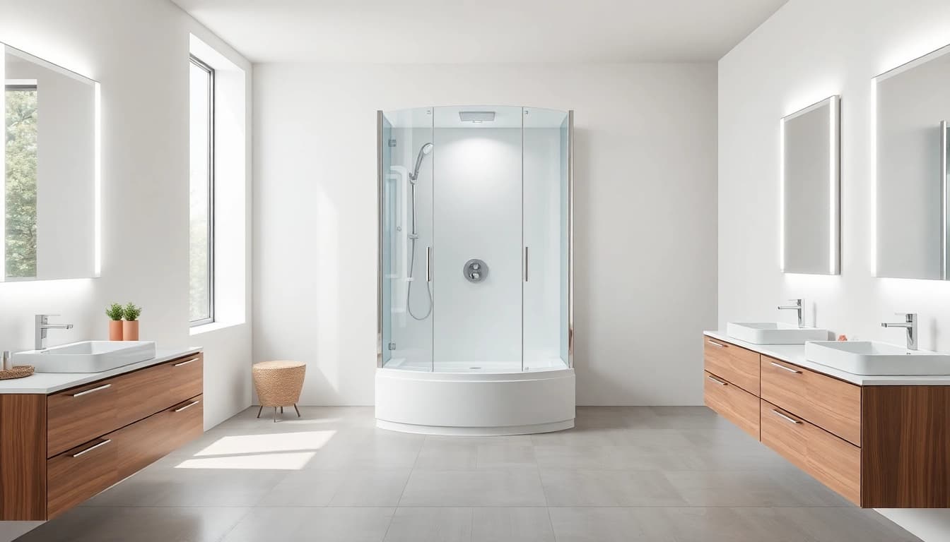 Transformez votre salle de bain avec sirhona: élégante cabine de douche et miroir LED.