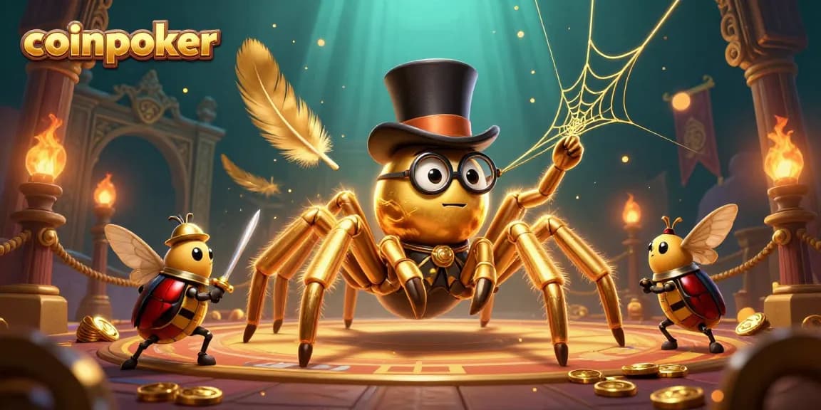 CoinPoker : découvrez l'univers du jeu avec une tarentule dorée et un chevalier courageux.
