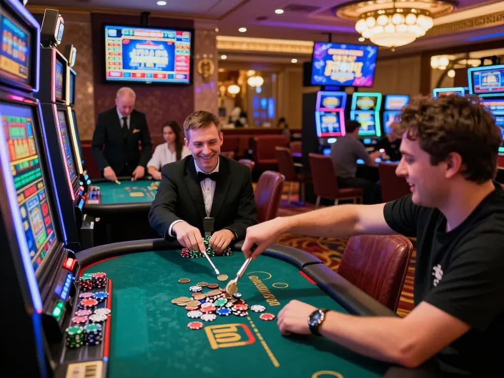 Exciting casino scene showcasing players engaged at TR88 com gaming tables with vibrant atmosphere.