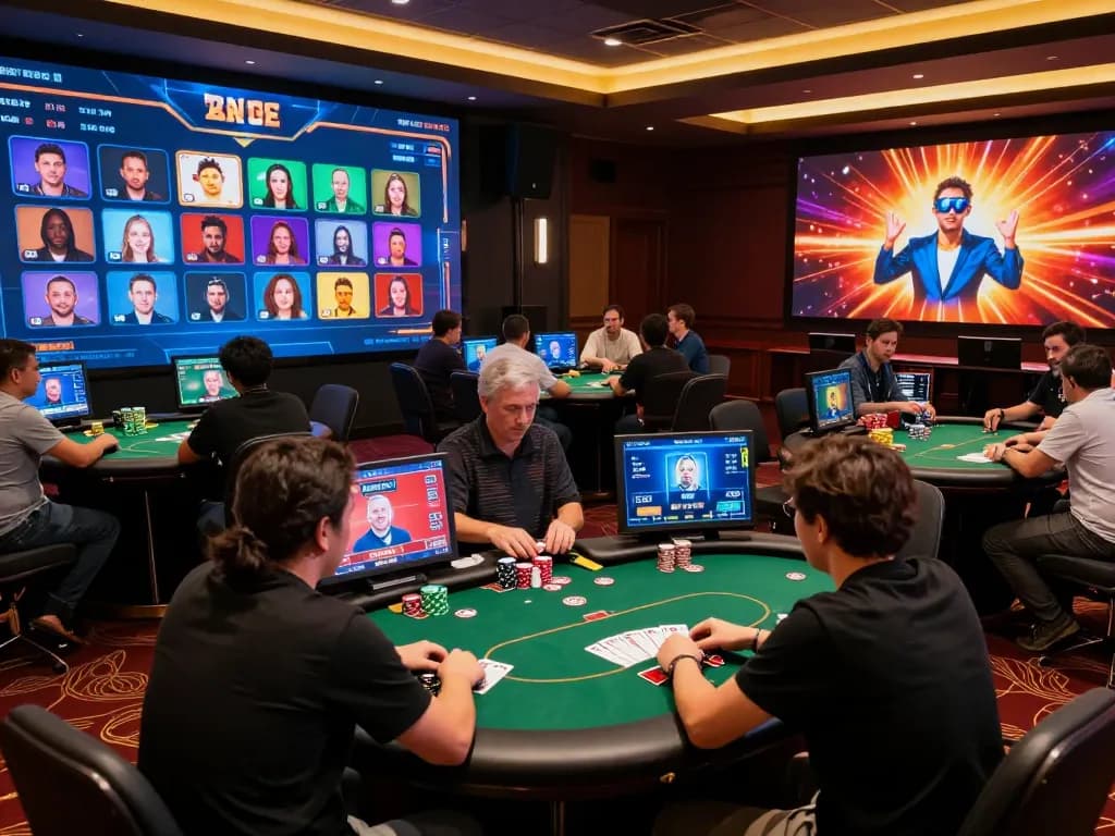 Nk88 players engaged in an exciting online poker tournament with vibrant game interfaces.