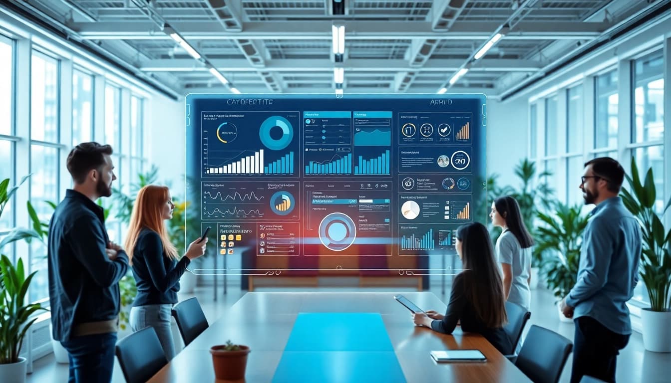 Engaging enterprise ai assistant interface in a professional office setting.