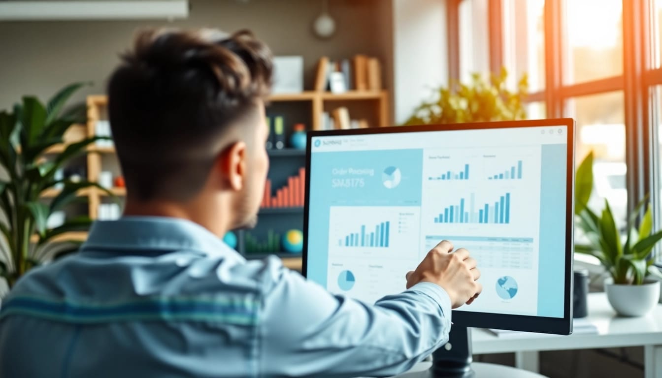 Streamline tasks using innovative order processing software displayed on an organized office desk.