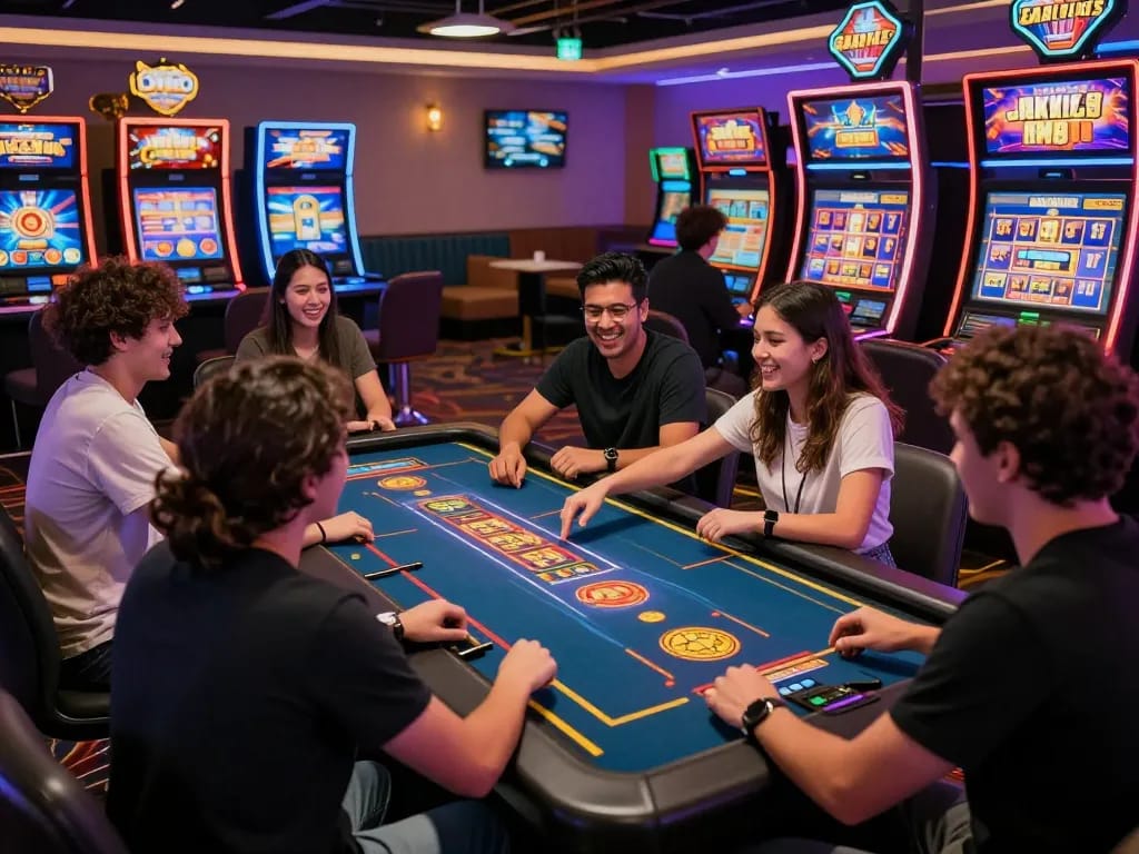 Experience thrilling gameplay at vegasslot77.com with friends in a vibrant online casino setting.
