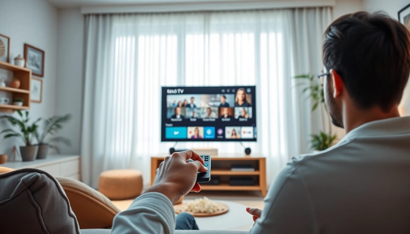 Stream IPTV order in a cozy living room with modern entertainment setup and engaging user