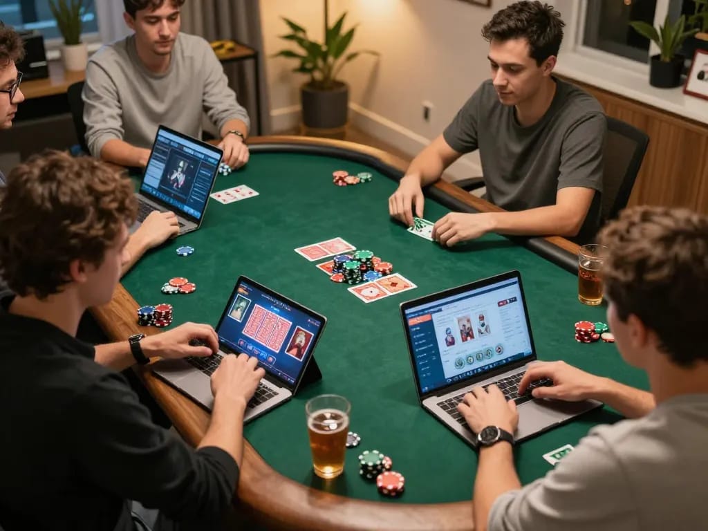 Players engage in an exciting online poker game, showcasing xx88's vibrant digital gambling environment.
