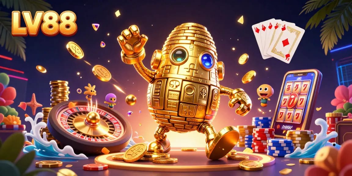 Experience thrilling rewards at LV88 with our golden golem and vibrant casino elements!
