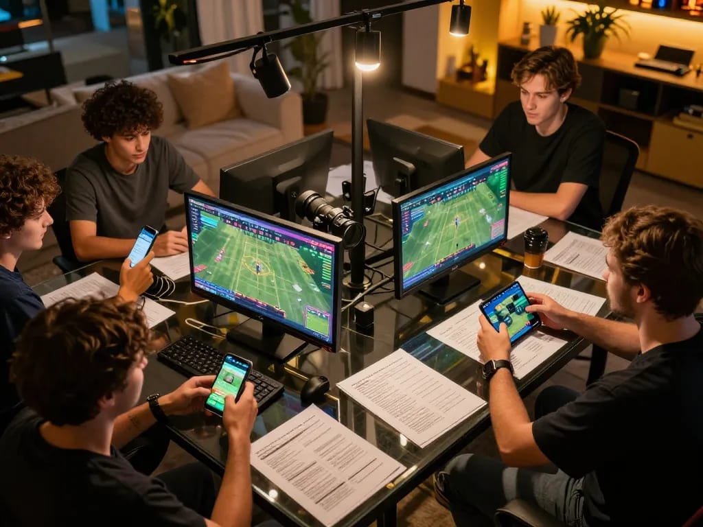 Engaged participants making bets on https://n188.build/ with lively screens displaying live sports events, creating an interactive experience