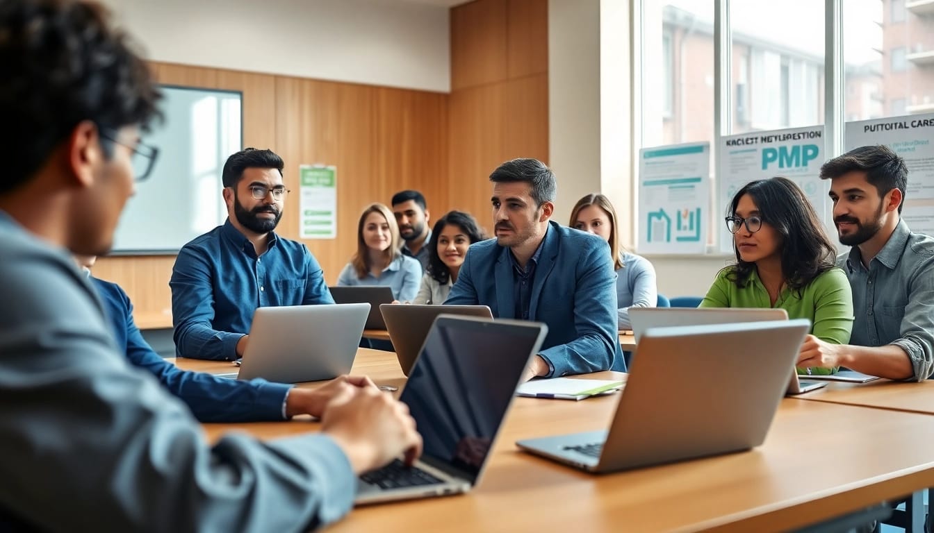 Students engaged in professional training at CareerSprints.com, focusing on PMP and Scrum certifications.