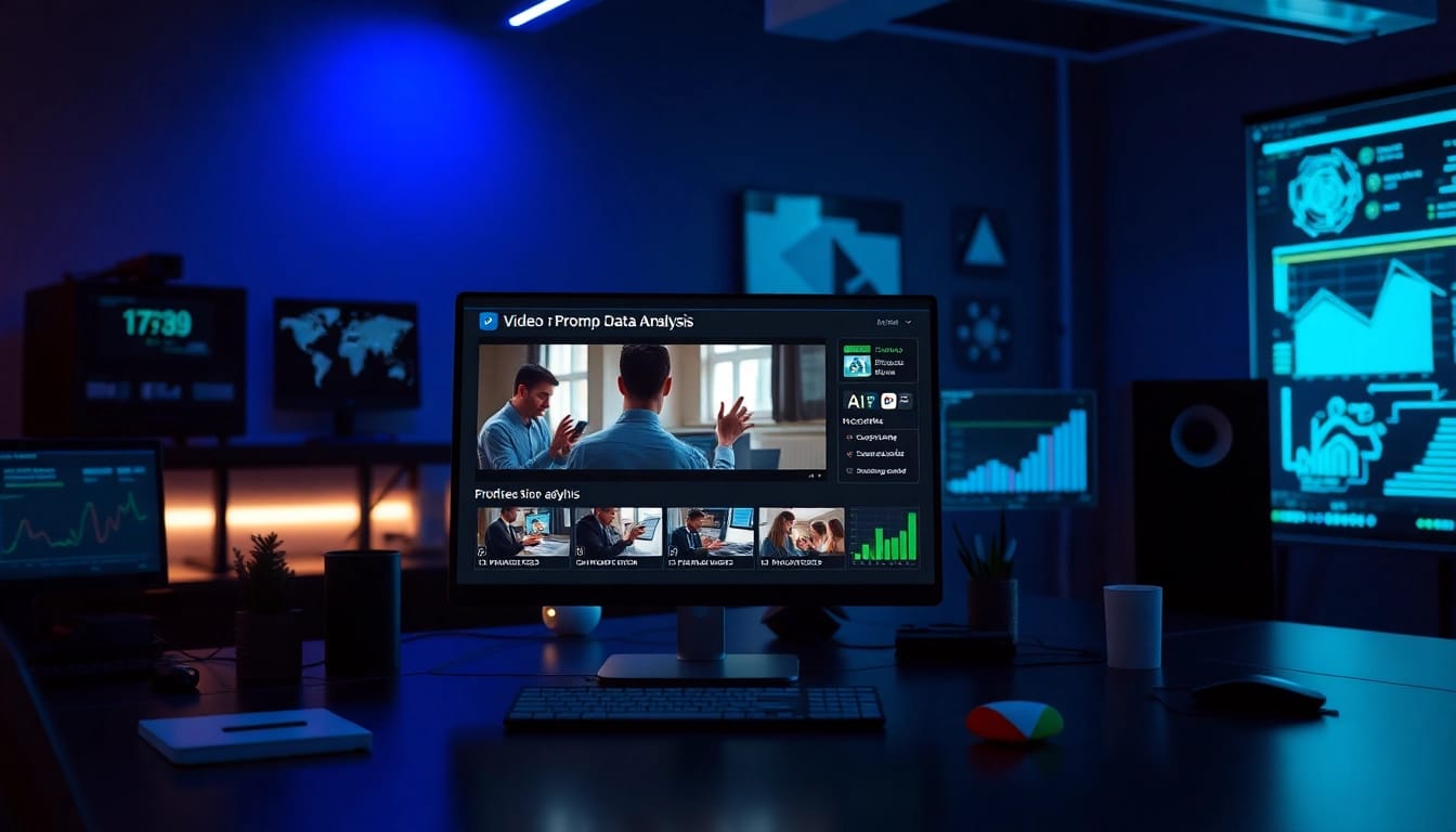 Transform video to prompt with AI in a modern workspace, showcasing innovative analysis.