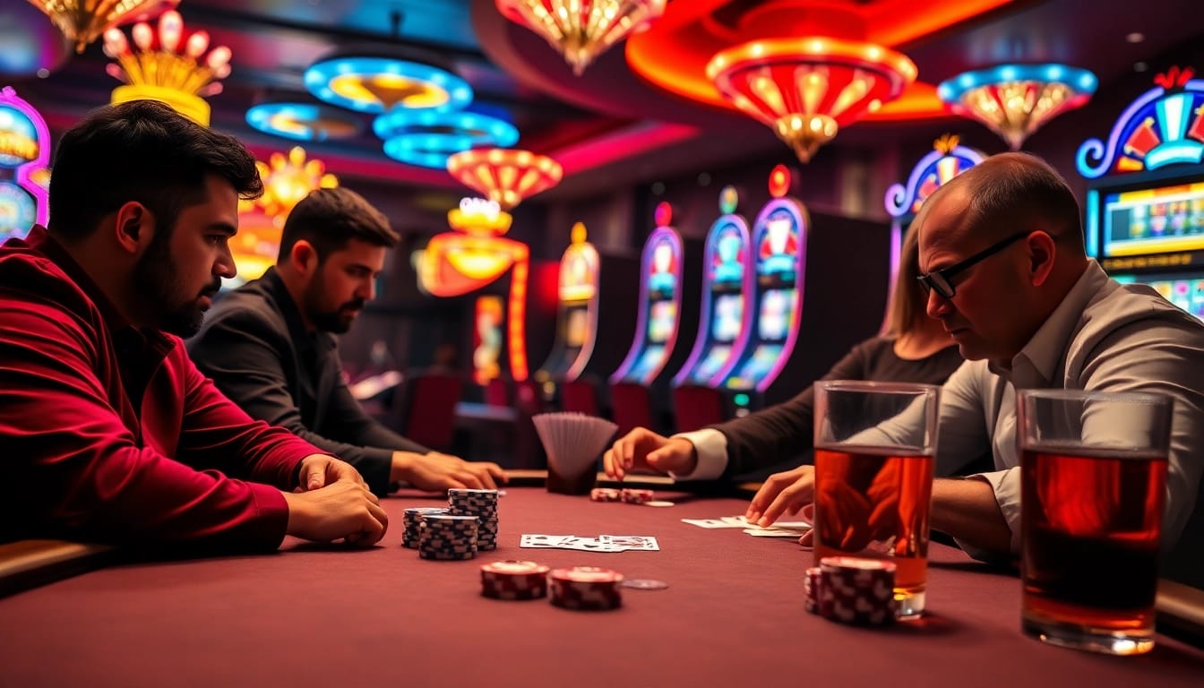 Engaged players in a high-stakes poker game at rr88.com, highlighting thrilling gameplay dynamics.