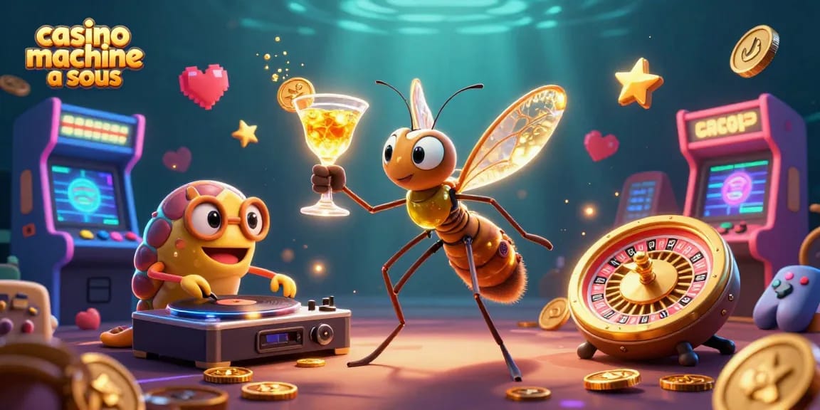 Jouer aux machines à sous avec une mascotte moustique et un DJ trilobite.