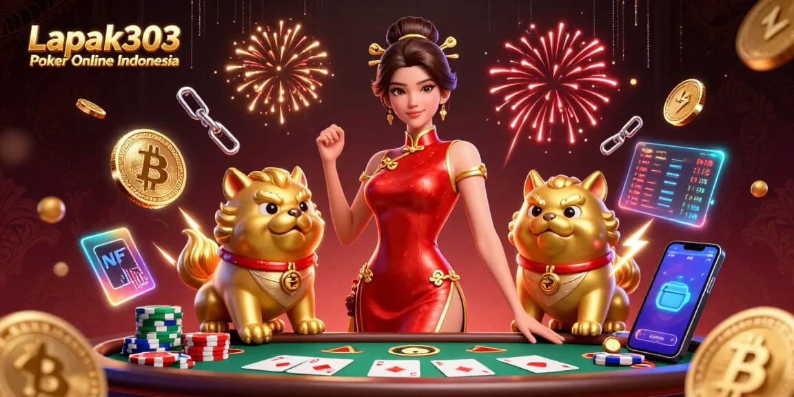 Experience thrilling poker at Lapak303 Poker Online Indonesia with this vibrant illustration.