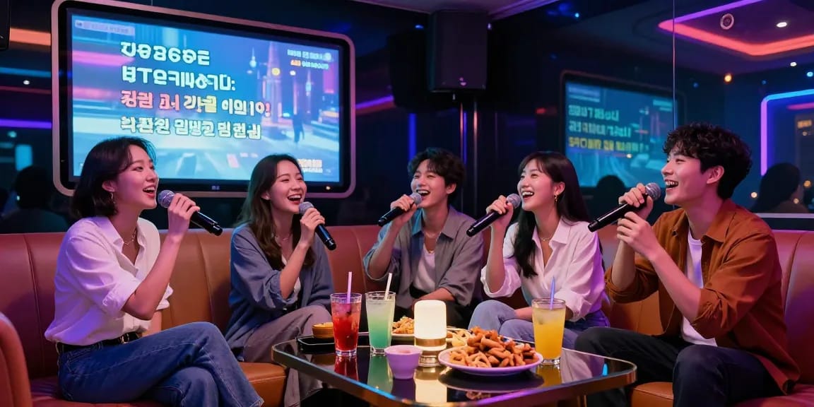 강남 가라오케에서 즐거운 노래자랑을 하는 친구들 모습