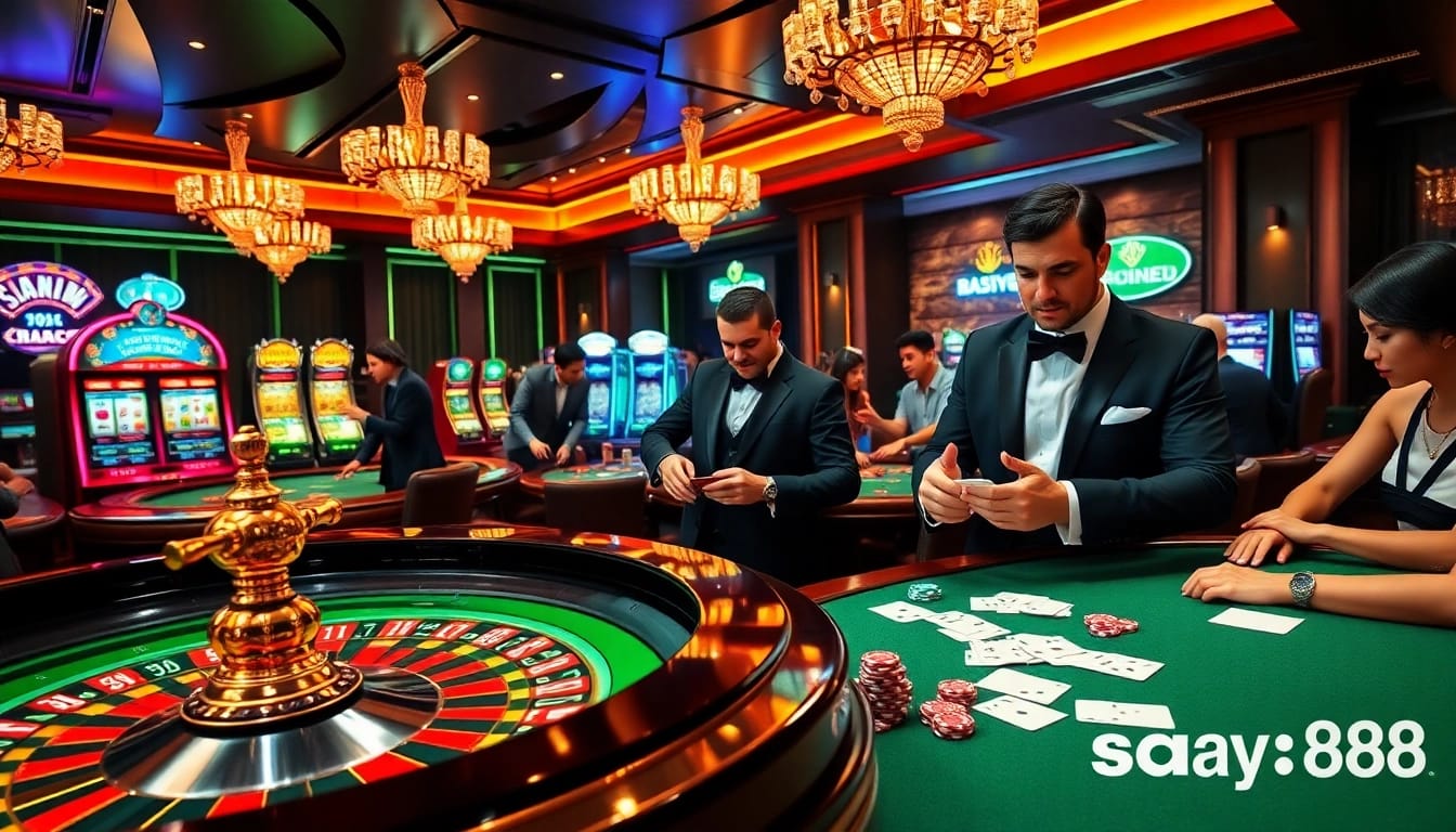 Experience the thrill of gaming with say88 at a luxurious casino featuring roulette and poker.