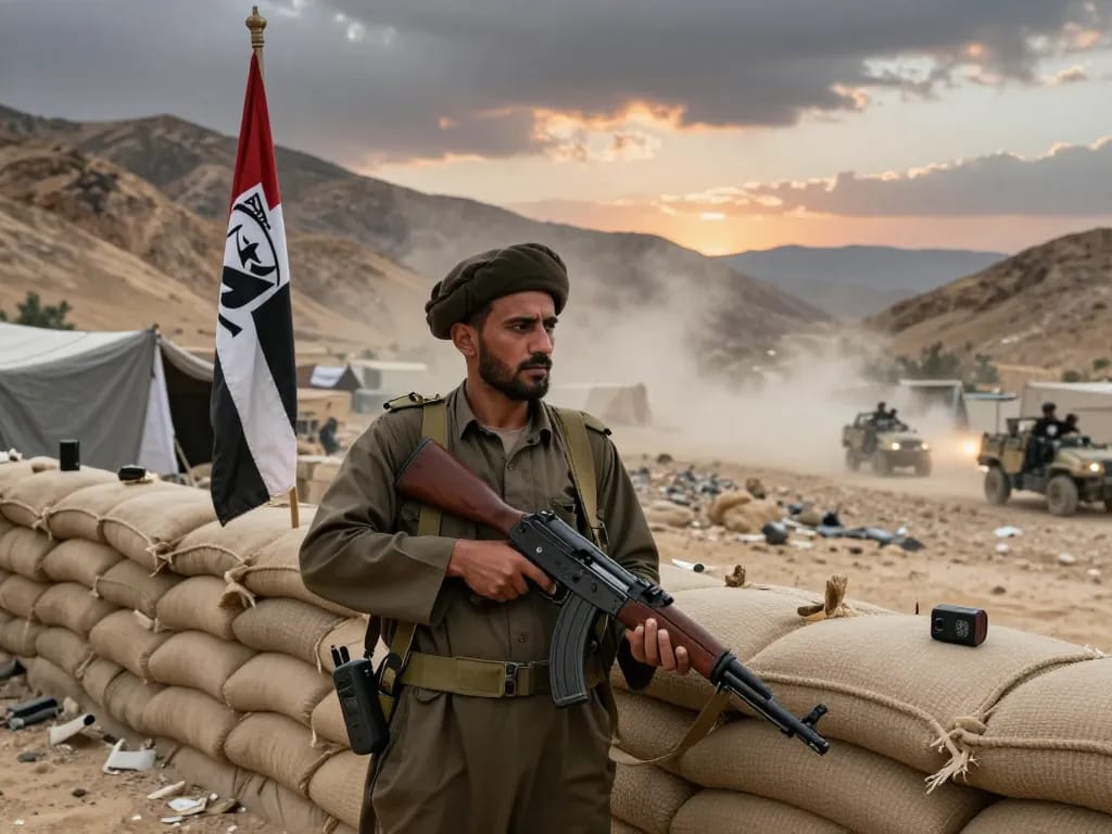 Yemen Houthis rebel standing guard in a tense conflict scene