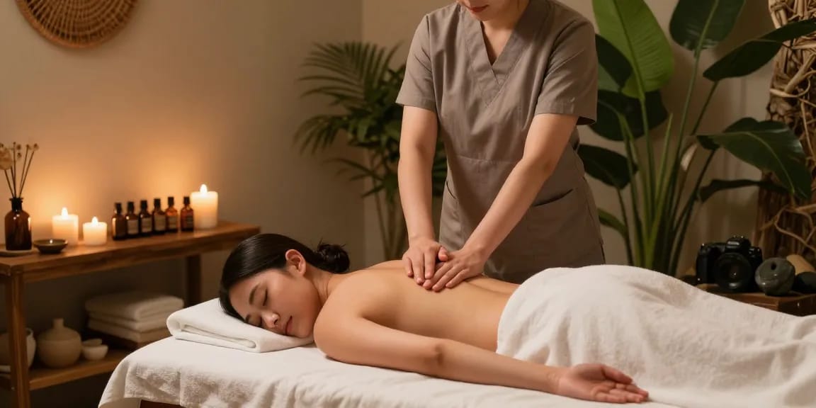 마사지 중인 고객과 치료사의 편안한 환경을 보여주는 이미지