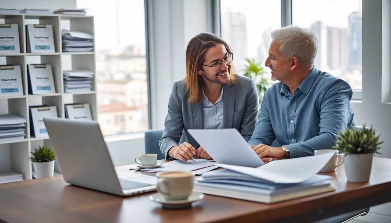 Insurance Claims Help: A professional advisor guiding a client through the process in a welcoming office.