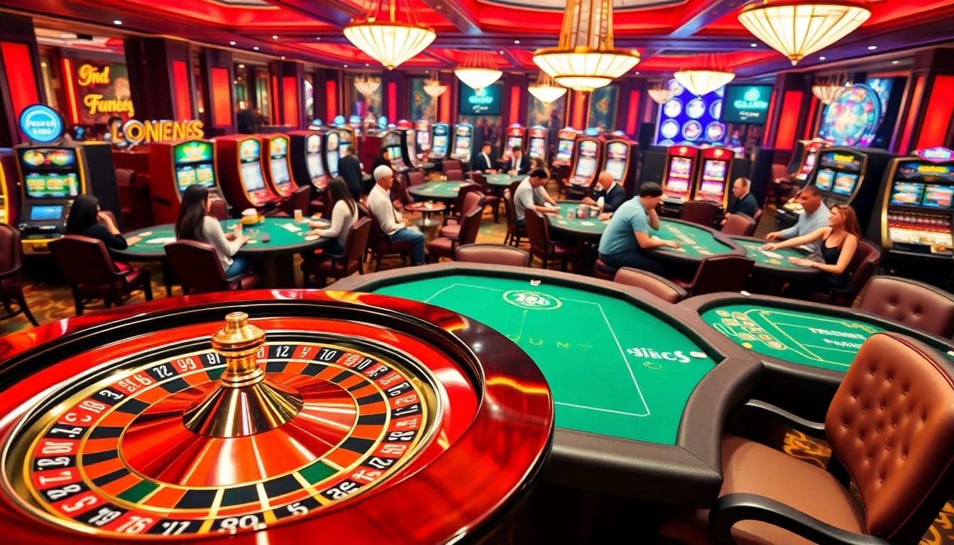 Players enjoying a lively casino experience at New88bet.us with poker tables and roulette.