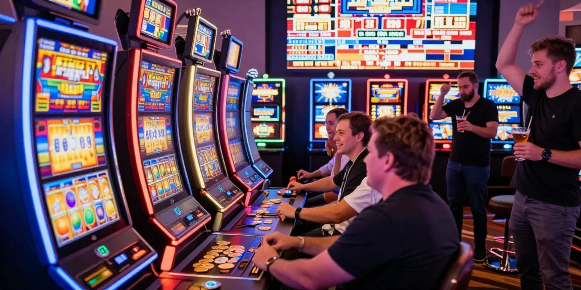 Players enjoying thrilling slot machines in a vibrant casino setting.
