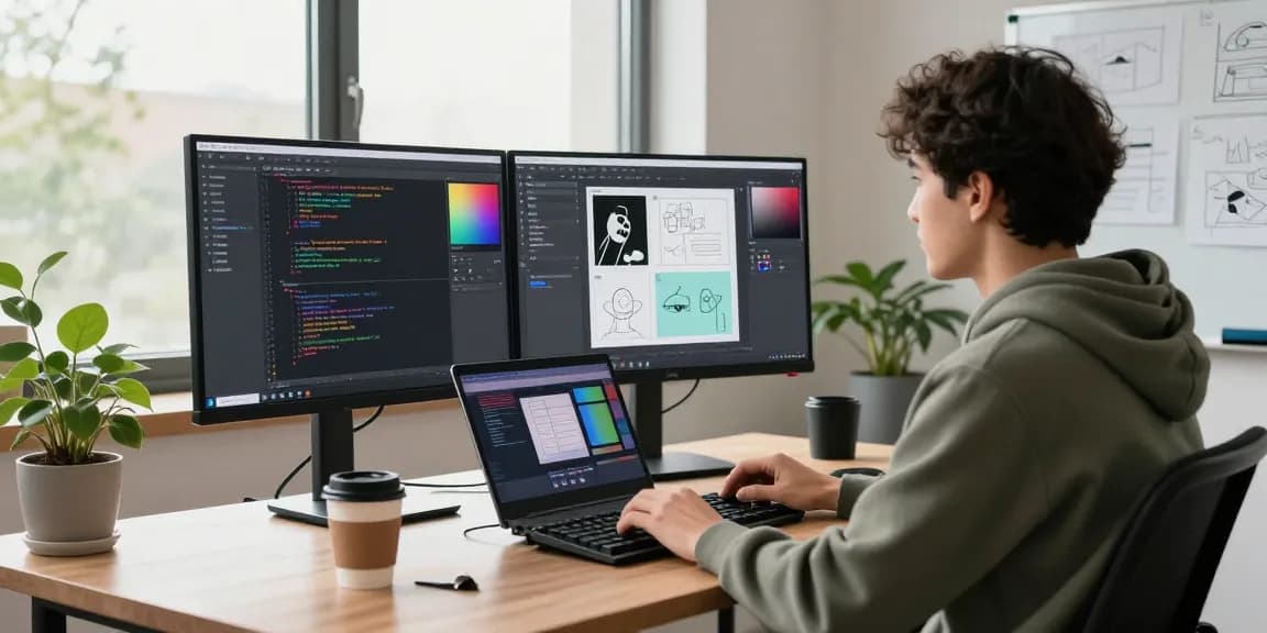 Captivating workspace scene highlighting the efficiency of 截图工具下载 in a modern tech environment with vibrant code displays.