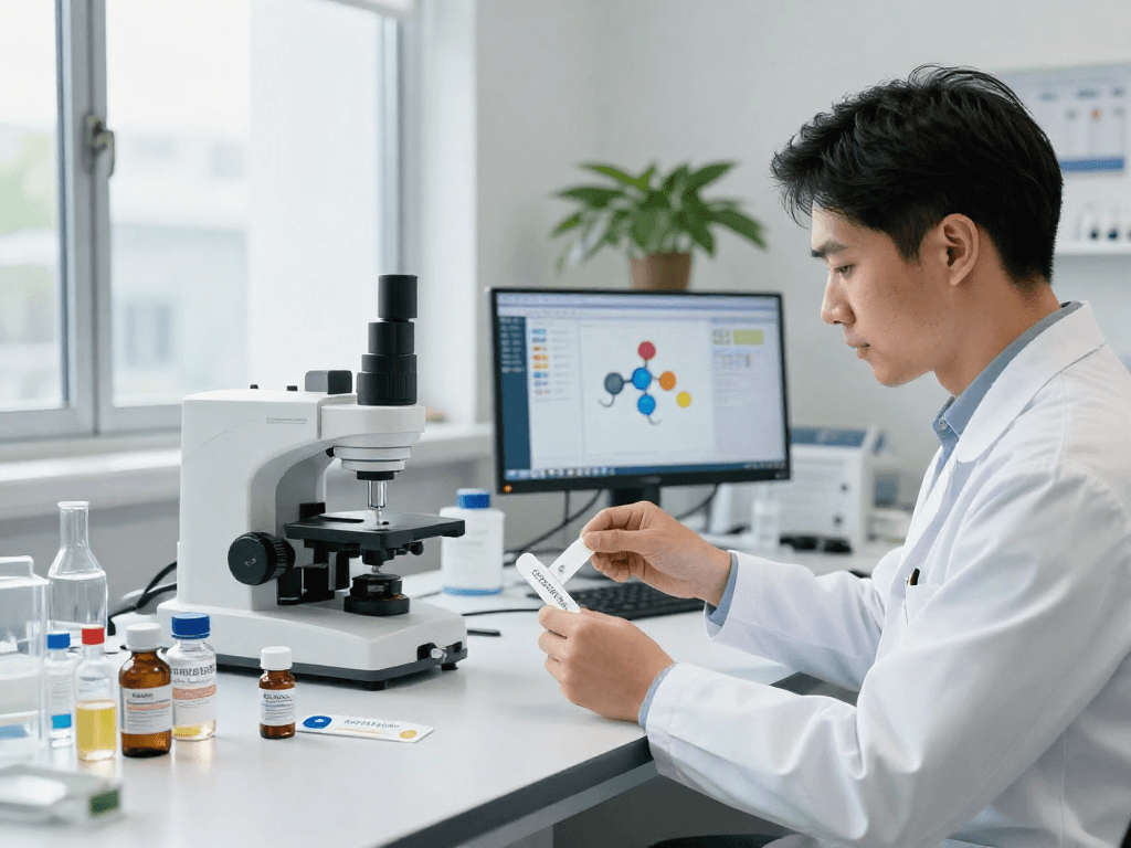BPC 157 TB 500 Blend showcased in a modern health lab with innovative buccal strip technology.