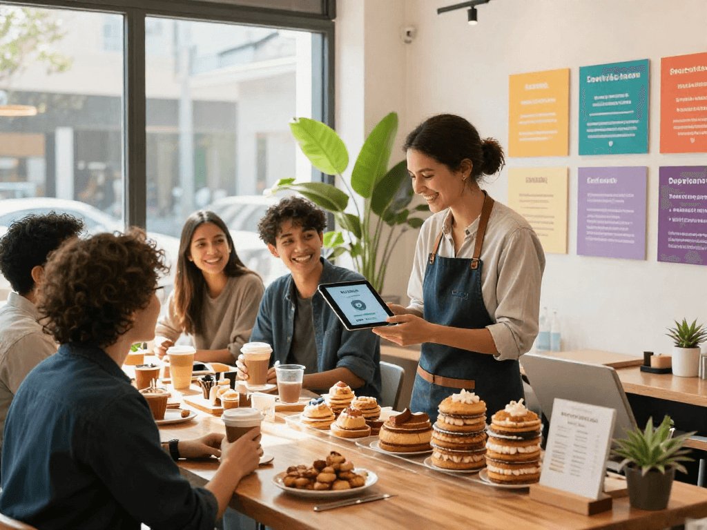 Engaging loyalty program scene in a café showcasing customer loyalty