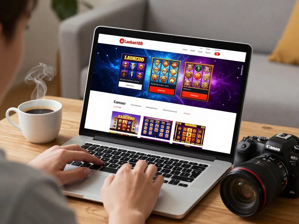Pengalaman e-commerce menarik Laoban188 yang menampilkan pilihan permainan slot dinamis di laptop.