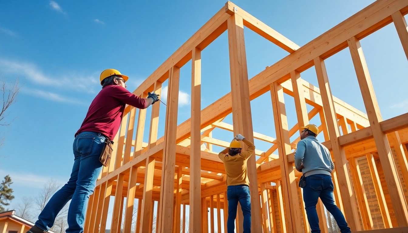 Building a vibrant structural timber frame showcasing craftsmanship in a sunny construction site.