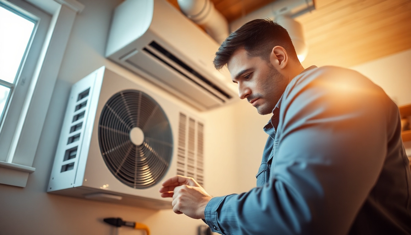 Technician engaged in emergency HVAC repair, showcasing professionalism and skill.