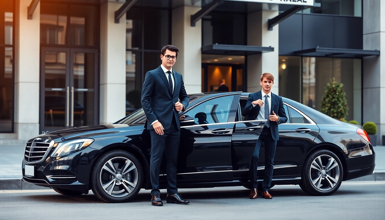 Chauffeur Services Nottingham featuring a professional chauffeur ready to assist at a luxury hotel.