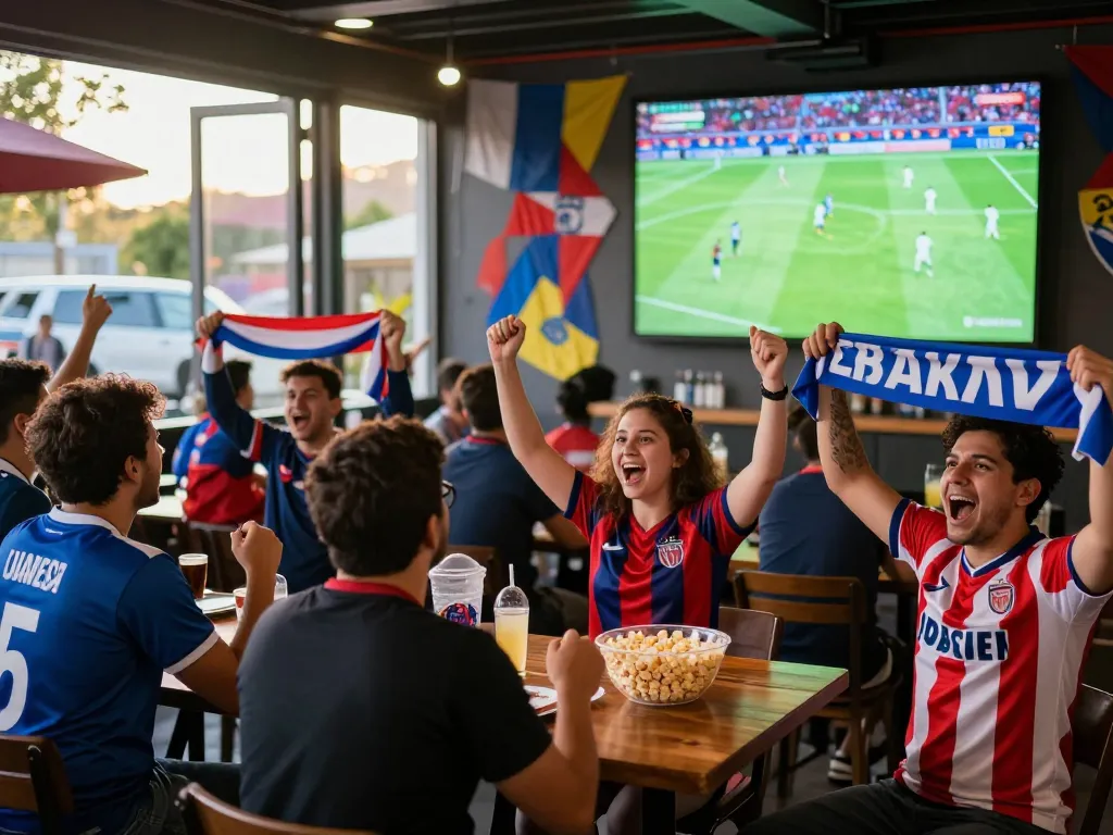 Cakhiatv fans enjoying a live soccer match in a vibrant sports viewing zone.