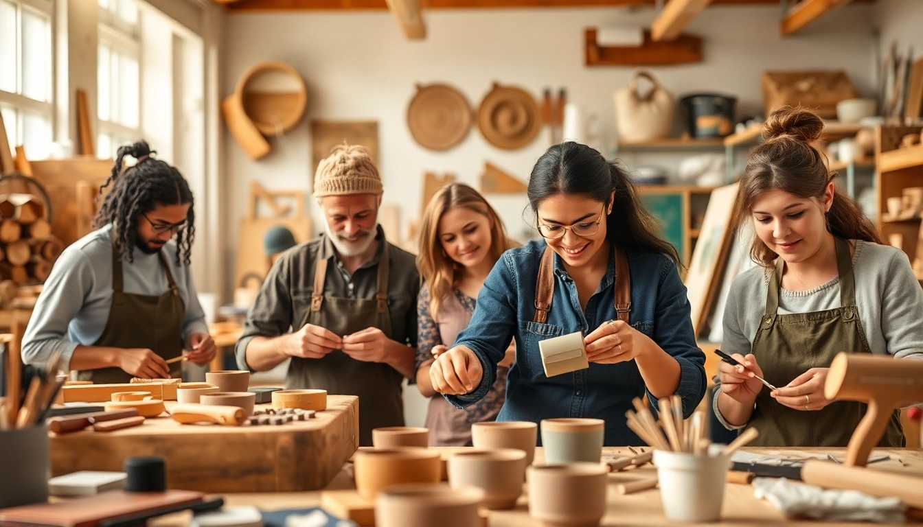 Hands-on craft training programs showcasing diverse artisanship in a warm workshop.