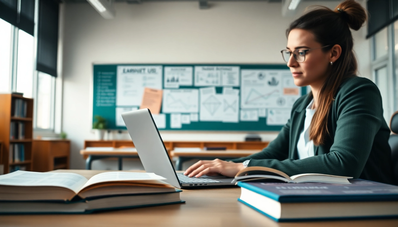 Showcase of exam assistance study resources in a bright classroom.