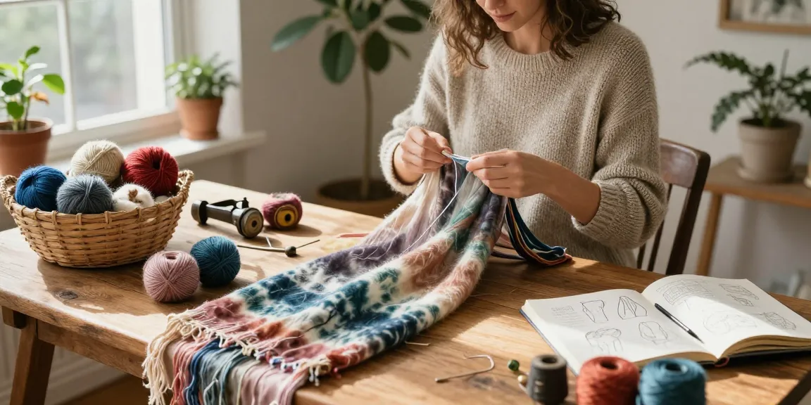 Artisan creating natural fiber clothing in a cozy studio, showcasing the beauty of sustainable craftsmanship.