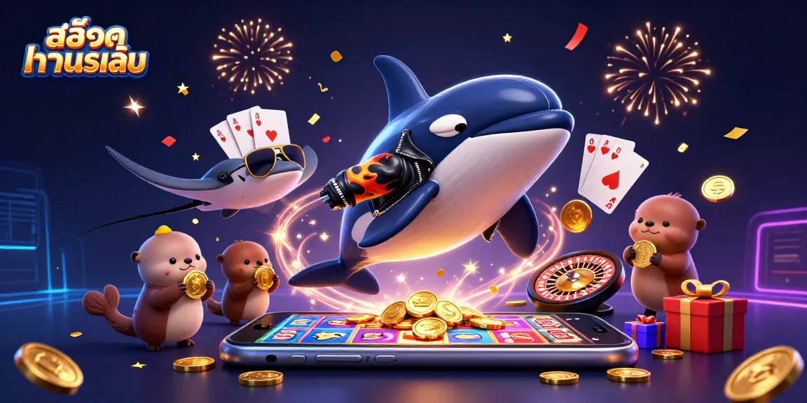 Engage with สล็อตทดลองเล่น in an exciting 3D scene featuring vibrant characters and casino elements.