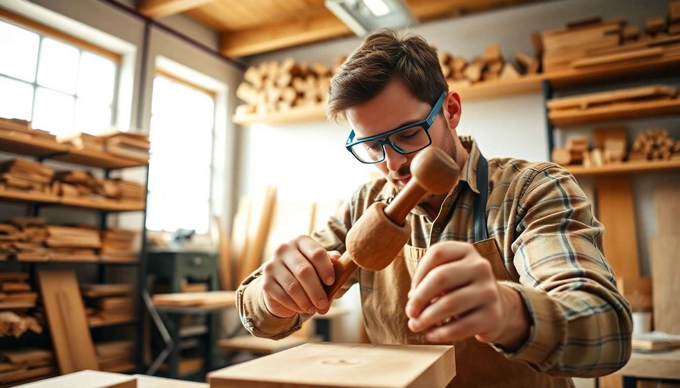 Engaged carpenter honing skills in carpentry apprenticeship focused workshop.
