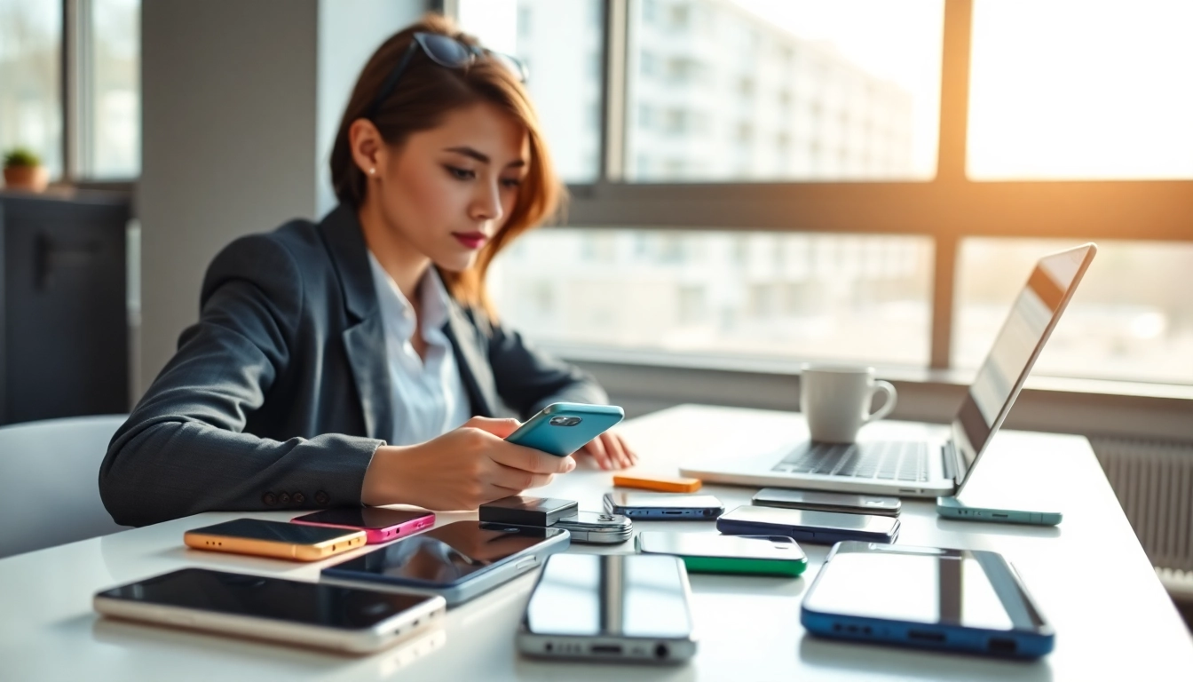 Sell your used phone with confidence in a modern workspace displaying various devices.