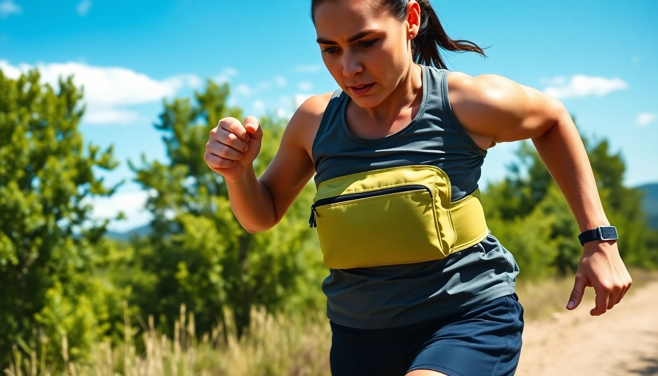 Runner showcasing a running waist belt, ideal for carrying essentials during workouts.
