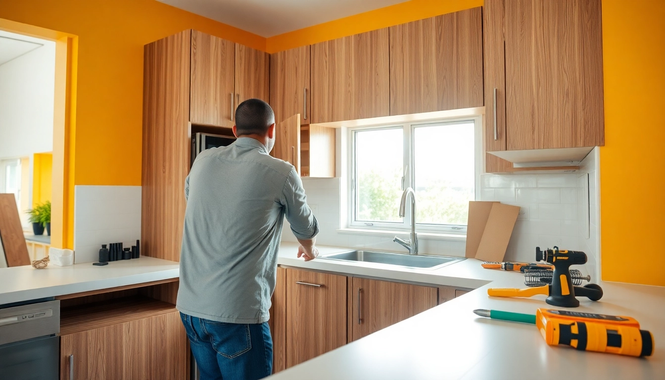 Expert kitchen installation near me depicted in a modern home setting, featuring cabinetry assembly.