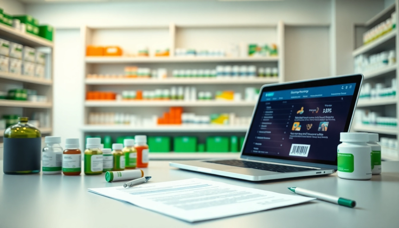 Explore the benefits of online pharmacy with a modern setup featuring health products and a welcoming environment.