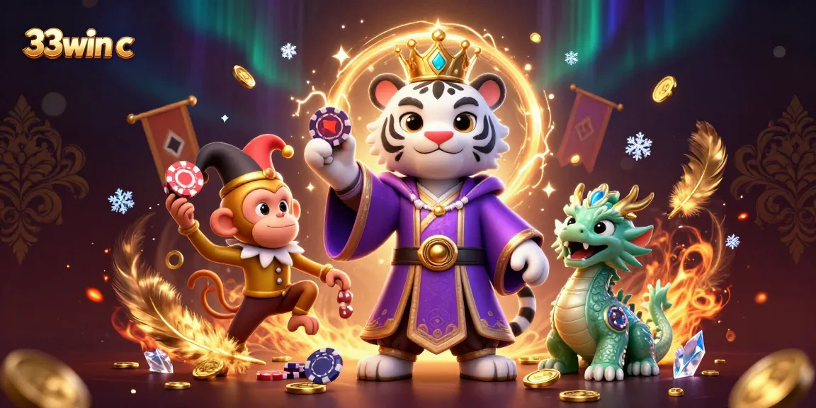 Experience the excitement of 33win c with a vibrant 3D illustration capturing high-stakes poker and casino fun.