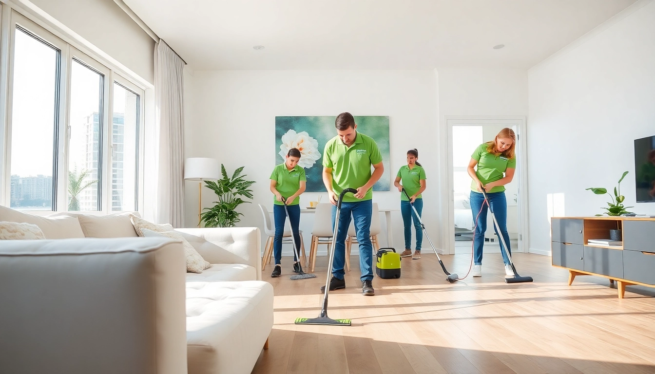 Team performing bond cleaning brisbane in a bright, clean apartment.