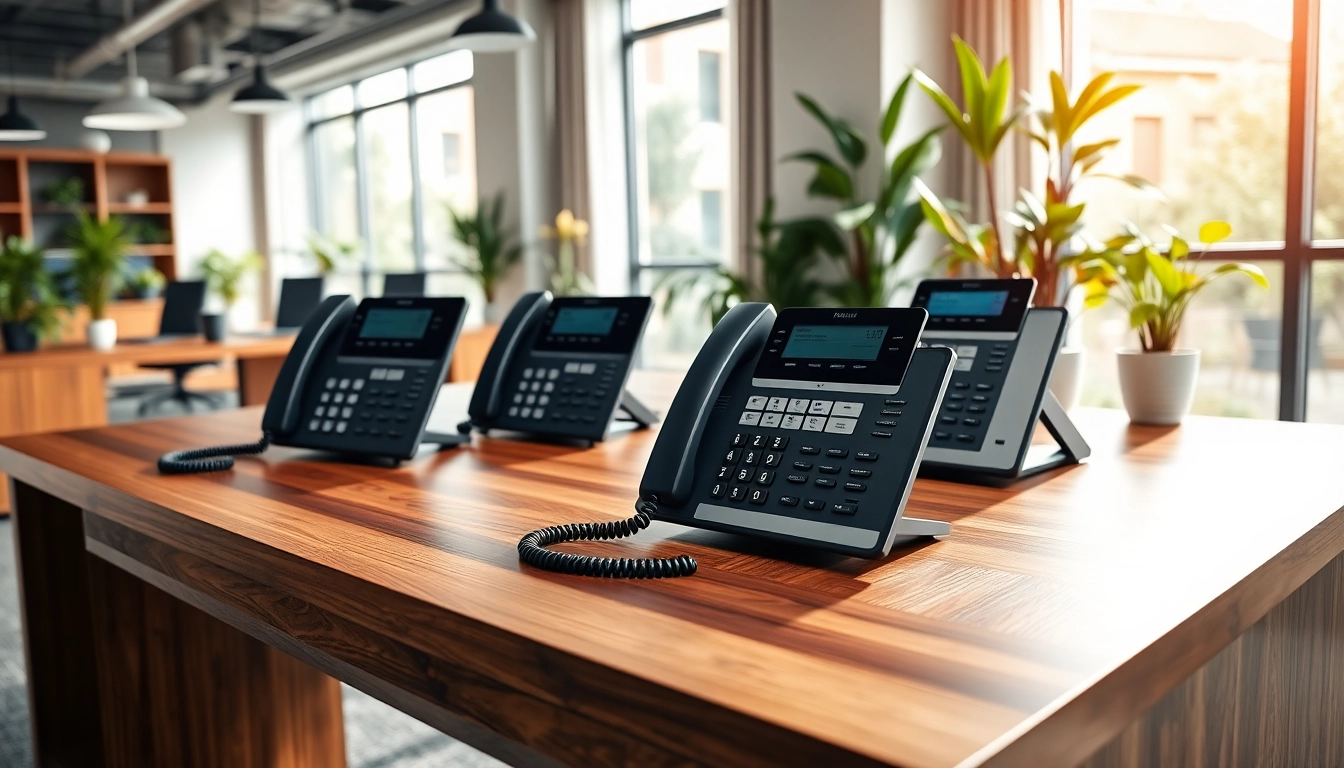 Optimize your office phone systems with multi-line desk phones in a modern workspace.